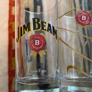 Jim Beam Clear and Gold Bar Glass Set of 4